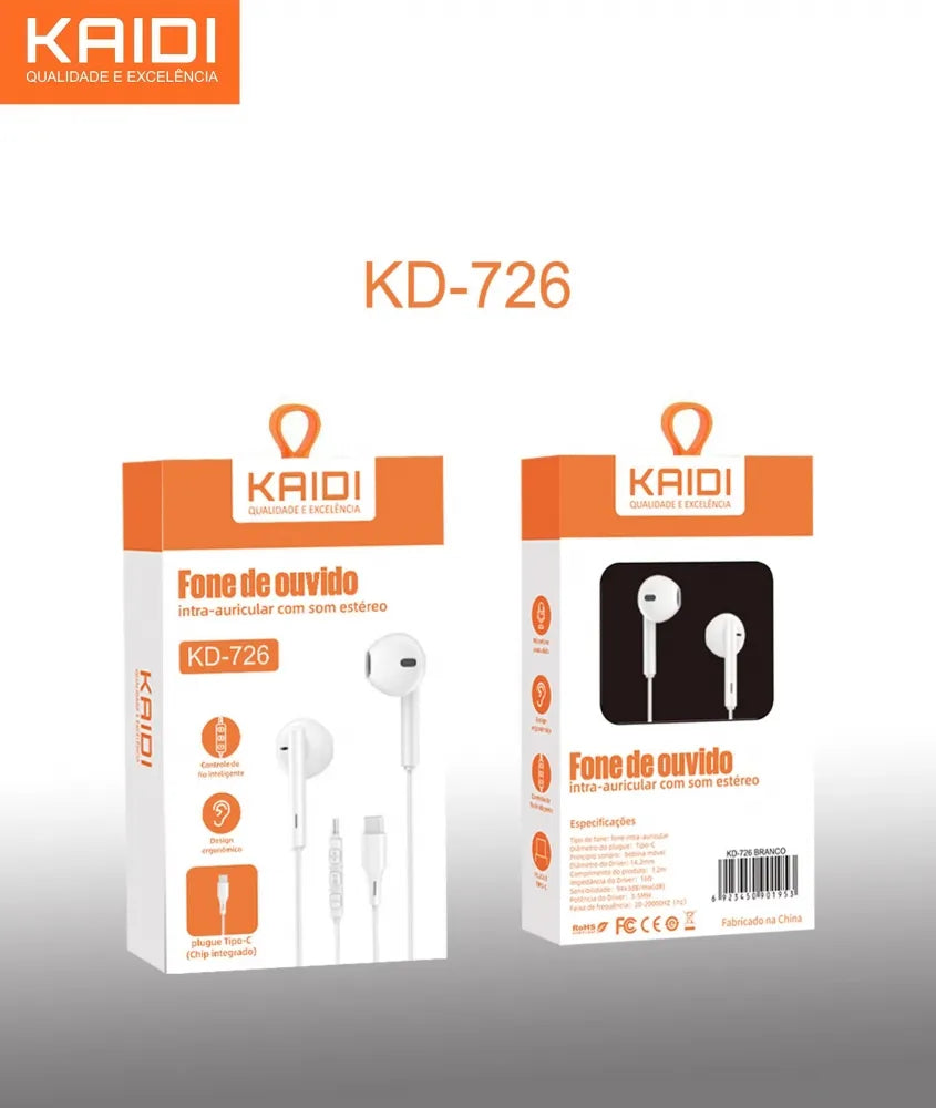 Fone de ouvido Kaidi KD-726 tipo C branco